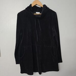 J. JILL Pure Jill Black Velvet Cowl Neck Pullover Sweatshirt Pockets Gothic Sz L